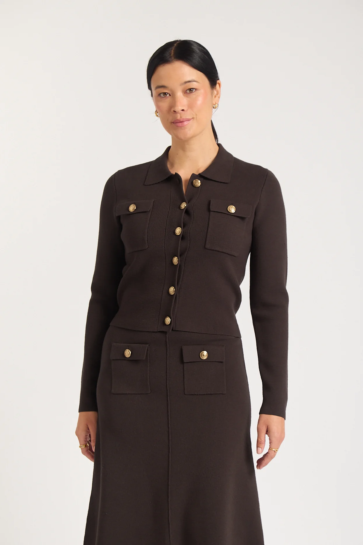 Carter Crepe Jacket Mini In Chocolate - Image 2