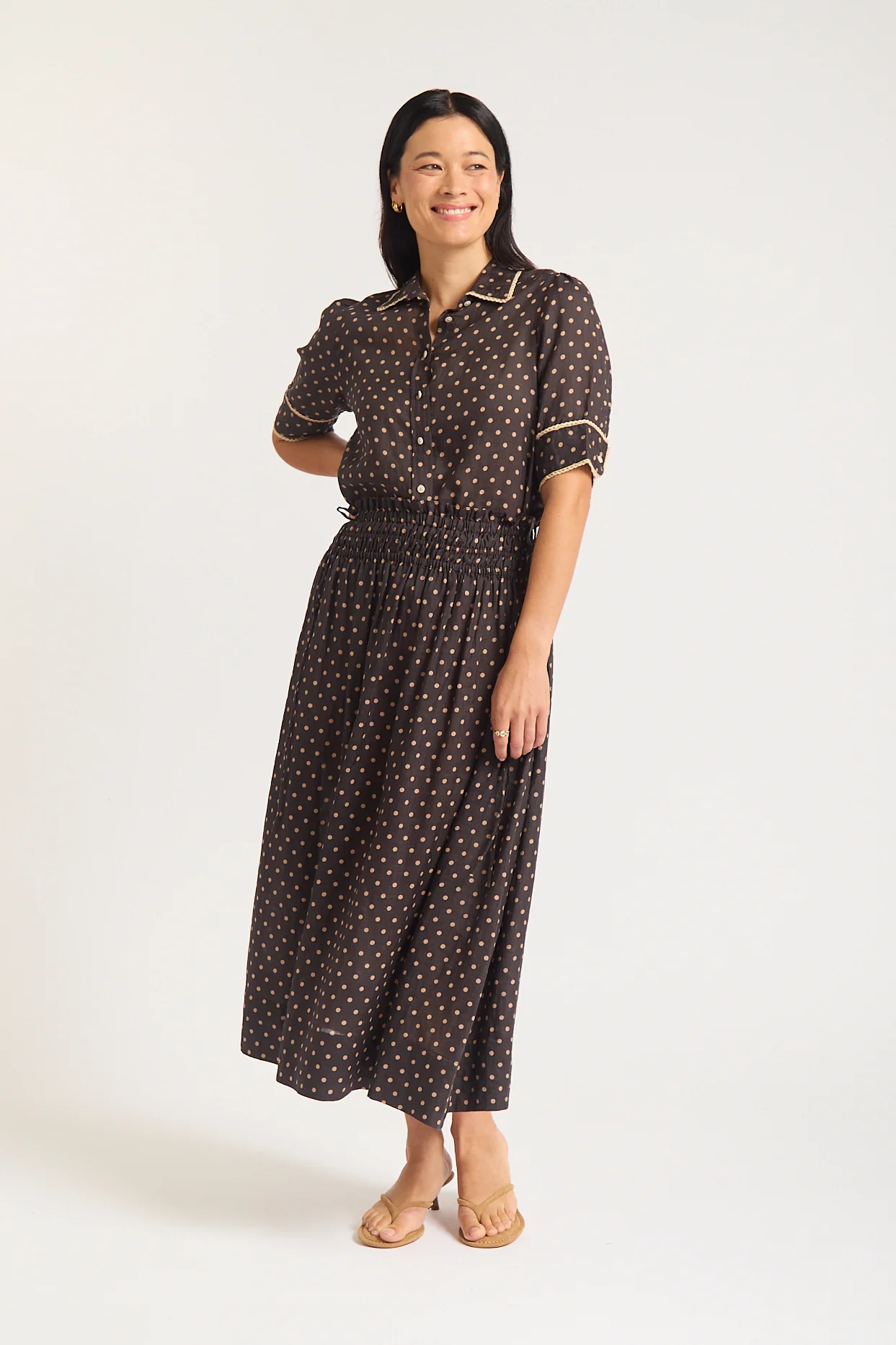 Sylvie Ramie Skirt In Choc/Beige Spot - Image 2