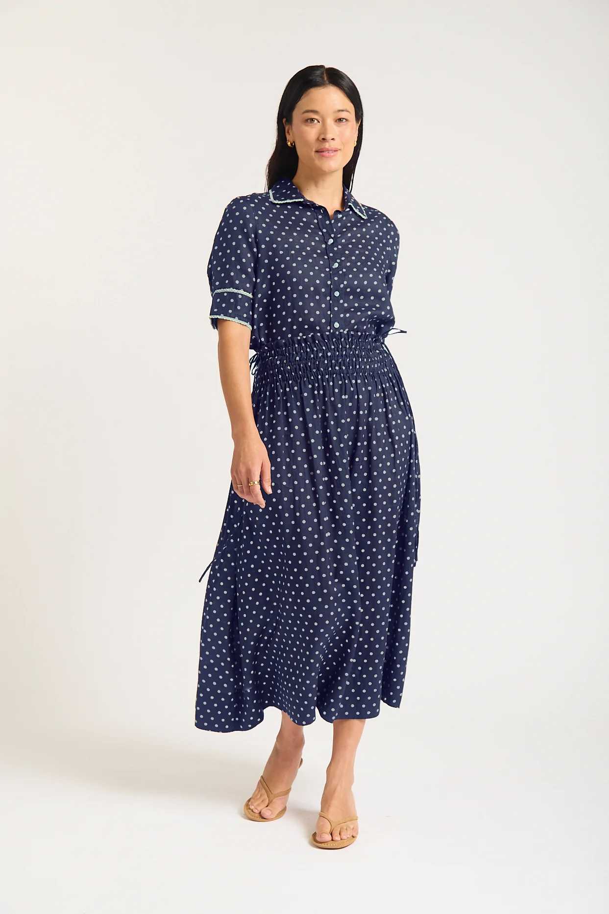 Sylvie Ramie Skirt In Navy/Ivory Spot - Image 4
